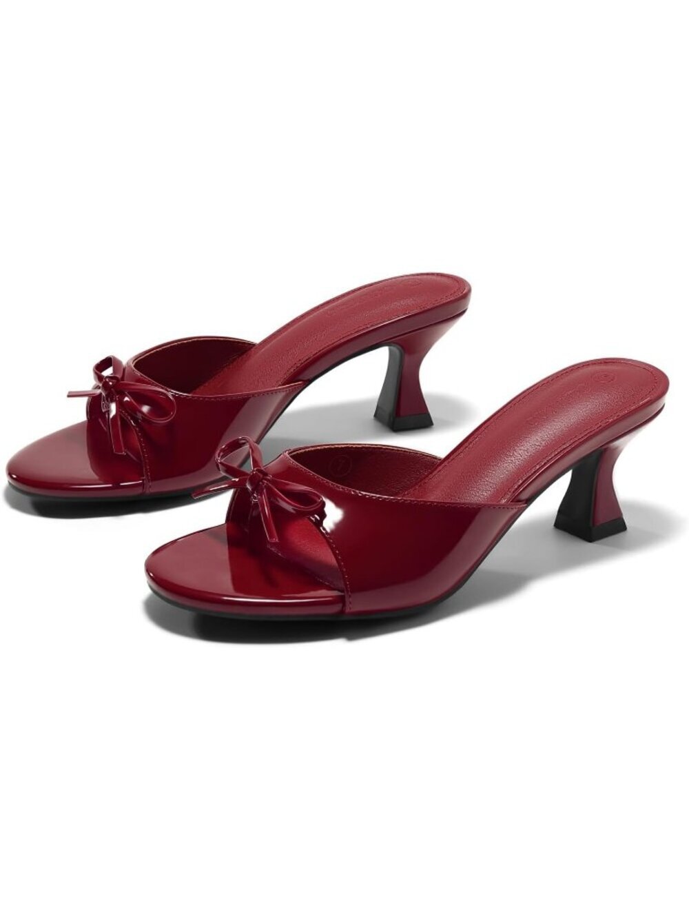 Women's Kitten Heels Sandals Bow Mules Burgundy Open Flops Summer Slides Shoes